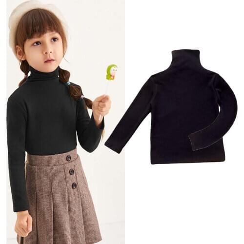 2020 Spring Fall Baby Girls Clothes Children Turtleneck Solid Color Long Sleeve Shirt Kids Pullover Tops Warm Base Shirt 1-6T