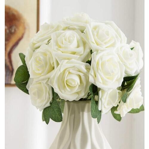 25pcs Artificial Flower Rose Floral Heads with Stem DIY Wedding Bouquets Gift