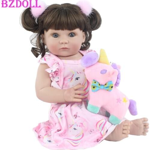 40cm Full Silicone Body Reborn Unicorn Dress Baby Doll Toy For Girl Soft Vinyl Mini Newborn Babies Doll Bathe Toy Birthday Gift