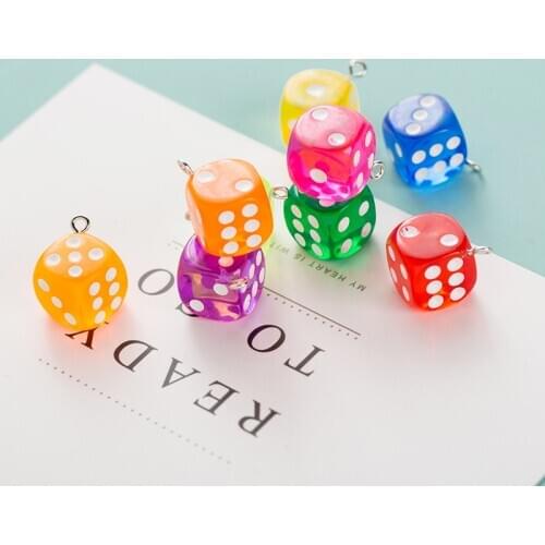 5pcs/Lot 14mm Funny Transparent Dice Resin Charms DIY Necklace Findings Memory locket Craft Key Chain Pendants Make Accessory