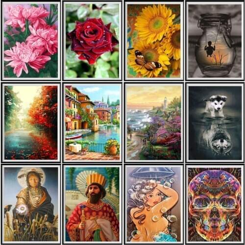 5D round diamond painting flower garden DIY diamond embroidery cross stitch animal diamond mosaic landscape interior decoration