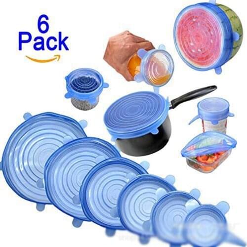 6Pcs/set Eco-Friendly Reusable Silicon Food Cover Universal Lid Silicone Food Wrap-Bowl Pot Lid