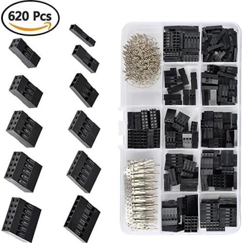 620pcs Dupont Connector 2.54mm, Dupont Cable Jumper Wire Pin Header Housing Kit, Male Crimp Pins+Female Pin Terminal Connector