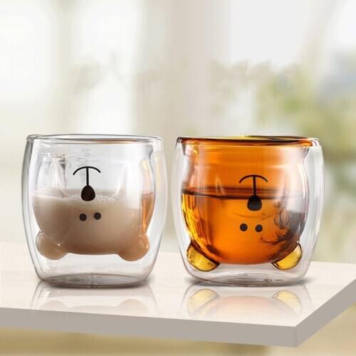 Bear Glass Household Insulated Glass Water Cup Borosilicate Mark Milk Cup Coffee Cup Breakfast Cup Double Wall Mug Glass Tea Cup