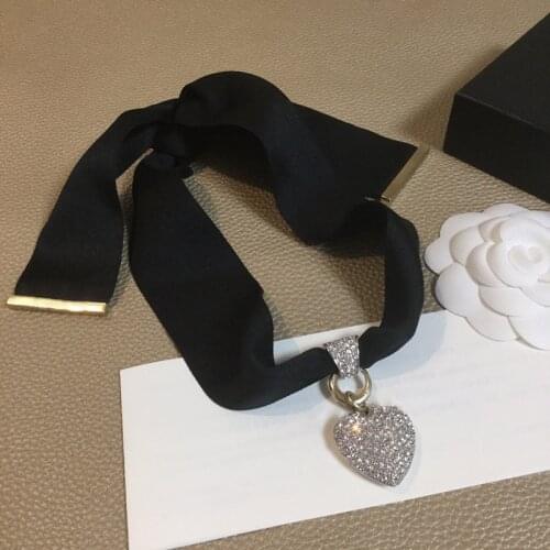 2021 Hot Brand Fashion For Women Vintage Black Chain Heart Pendants Necklace Party Ribbon Choker Jewelry