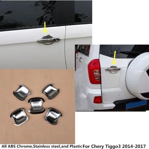 For Chery Tiggo3 Tiggo 3 2014 2015 2016 2017 2018 Car Trim ABS Chrome Outside Rear Door Bowl Stick Lamp Frame Panel Hoods 5pcs