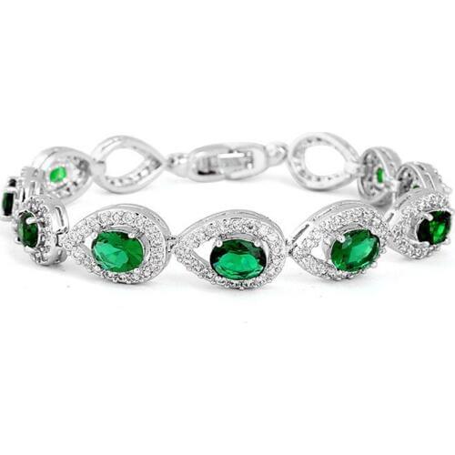 DOKOL Classic Green Stone Cubic Zirconia Women Bracelet Elegant Silver Color Water Drop Wedding Bracelets & Bangles DKB0018