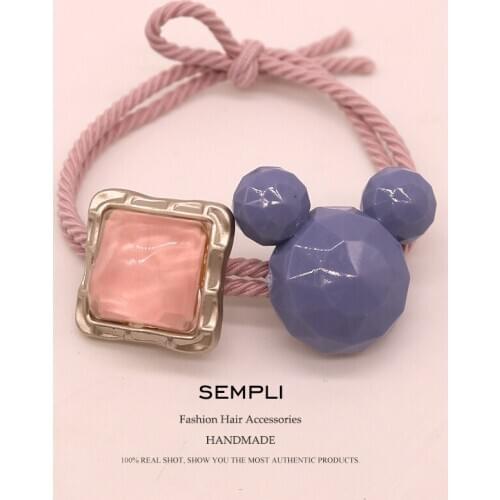Sempli High Elasticity Rubber Bands Acrylic Mickey Minnie Head For Women Elastic Hair Bands Kid Children Headwear Hair Accessori