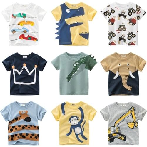 T Shirt Cartoon Animals Baby Kids Boys Girls Children Cotton Short Sleeves Summer Clothing Lion Monkey Print Tee Red Car Toddler