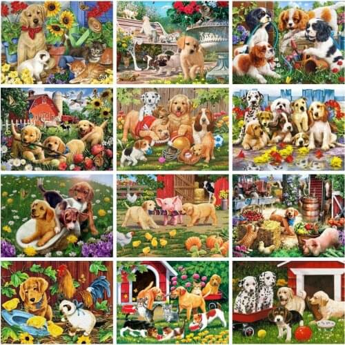 HUACAN Full Square Drill 5D DIY Diamond Embroidery Painting Dog Rhinestone Kit Mosaic Garden Handicraft Home Decoration