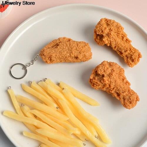 Imitation Food Keychain French Fries Chicken Nuggets Fried Chicken leg Food Pendant Childrens Toy Promotional Gift KeyRing