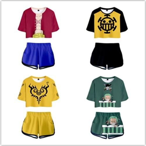 One Piece Roronoa Zoro Trafalgar Law Cosplay Costume Crop Top Shorts Two Piece Sets