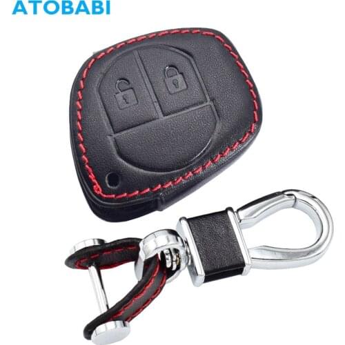 Leather Car Key Cases 2 Buttons Keychain Holder Remote Control Fobs Protector Cover For Suzuki Vitara Swift Ignis SX4 Liana Alto