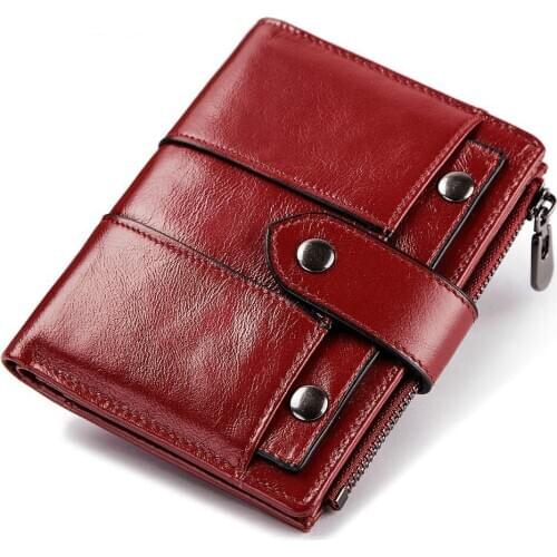 Leather Wallet Fashion Multifunctional Female Wallet Short Buckle Zipper Wallet Retro Trend Leather Shopping Coin Purse Bag