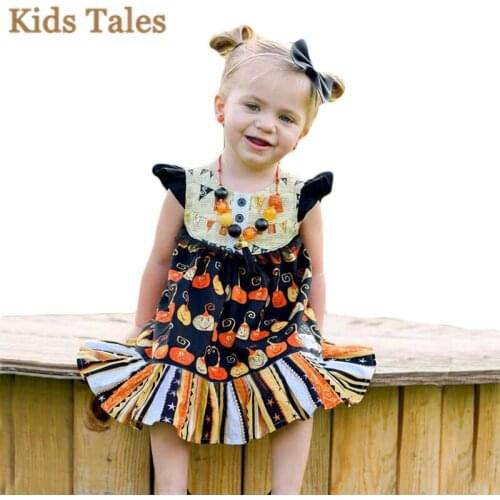 2019 Summer Kids Baby Girls clothes Ruffles round neck short sleeve Cartoon pumpkin Toddler Halloween casual girls Dresses PD020