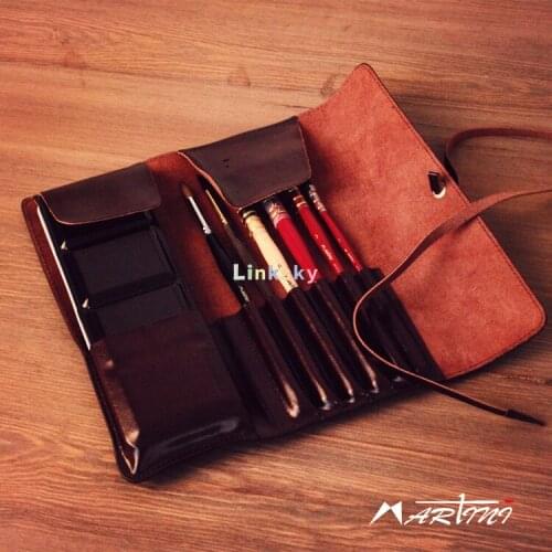 MAIRTINI Can hold 24 Color Solid Watercolor Pigment Leather Pen Bag,Retro Creative Simple Rolling Curtain Pen Bag,Multipurpose