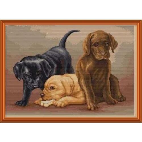 For Embroidery Needlework Crafts 14CT Unprinted DIY Quality Cross Stitch Kits Handmade Arts Animal Three Cute Dog Home Decor