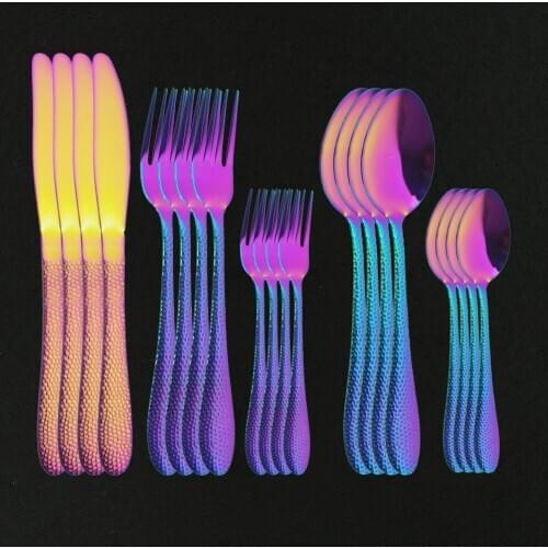 Western Dinnerware Set 18/10 Stainless Steel Cutlery Set Rainbow Tableware Home Kitchen Fork Spoon Knife Spoon Set Dropshipping