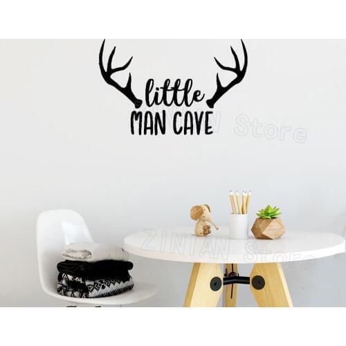Woodland Nursery Wall Decal Little Man Cave Baby Boy Wall Sticker Quote Deer Antlers Kids Room Decoration Stickers Muraux Z436