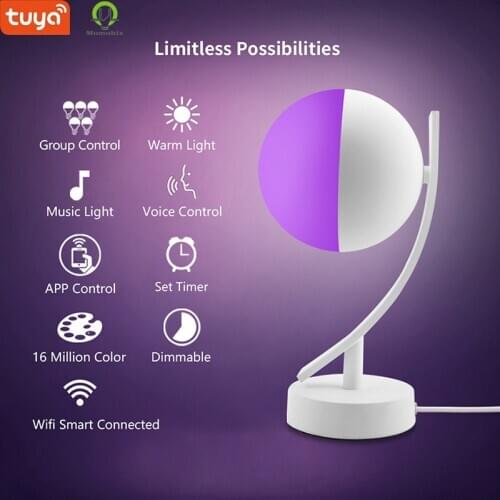 Mumubiz Tuya Smart Life WiFi Desk Lamp, 16 Million Color Wireless Control Bedroom Light ,Timer Alexa Compatible RGB Night Light
