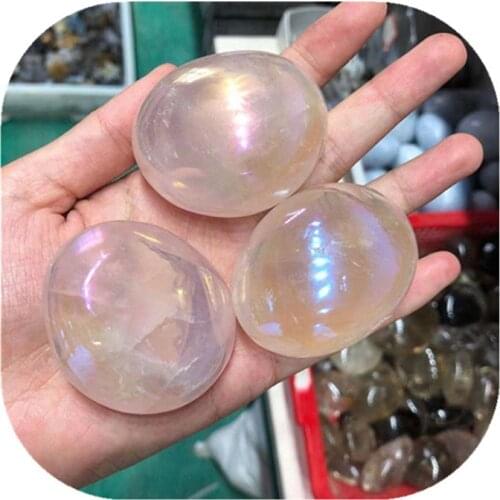 Natural Aura Rose Quartz Palm Stone Crystal Healing Gemtones For Sale