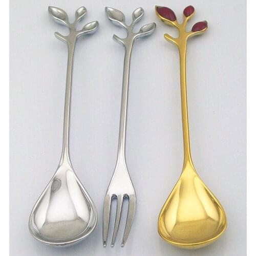 Nordic Style Spoon Fork Retro Branch Leaves Handle Zinc alloy Kitchen Cooking Spoon Coffee Spoon Tableware Accessories