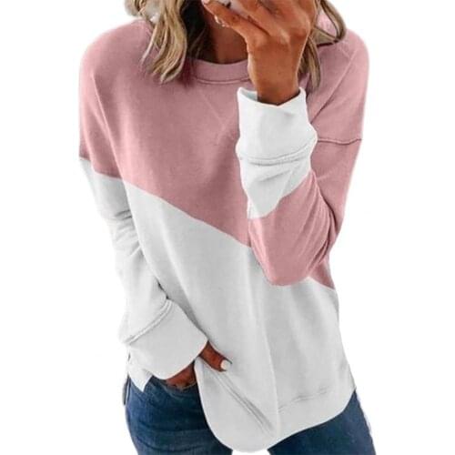 2021 New Casual Women Blouse Autumn Loose Lady Shirt Long Sleeve O Neck Female Pullover Top Patchwork for Daily Wear Hot Sale