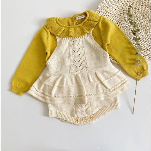 New Spring 2021 Infant Girls Long Sleeve Knit Sweater Autumn Winter lotus Leaf Collar Baby Clothing Girls Outwear Sweaters