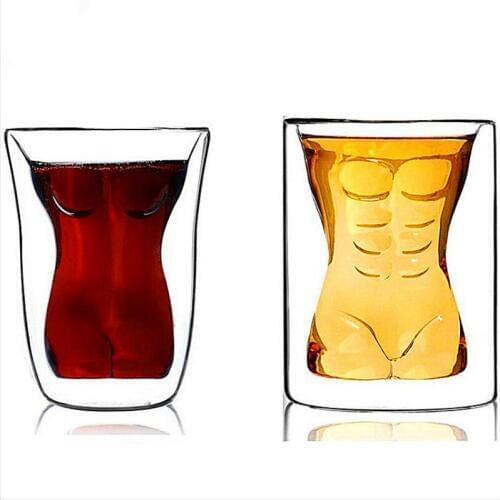 Novel Beer Whiskey Wine Cup Bar Decoration Beauty Muscle Mens Cup Double Layer Heat-resistant Glass Creative Birthday Gifts