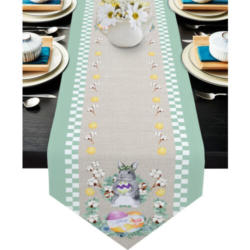 Easter Plaid Bunny Eggs Table Runners Modern Tablecloths Party Decor Table Runner Easter Decorations for Home