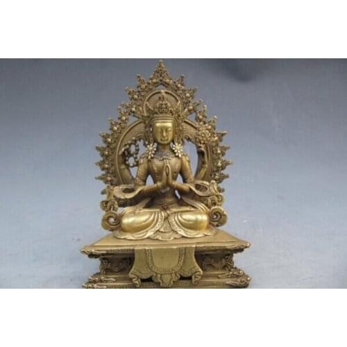 Song voge gem S1100 Tibet refined craftwork Brass Seven Eye Four Arm Hands padma Guan Yin Buddha