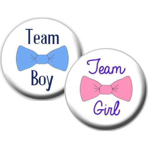 Blue Pink Team Boy Girl Badge Button Pins Gender Reveal Baby Shower Party game Supplies