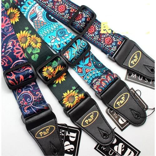 1pcs P&P Sunflower type guitar strap with adjustbale length buckle for bass acoustic electric guitar accessories parts