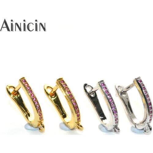 20pcs Red CZ Stone Setting Lever Lock Earring Hooks Blue Fashion Women Earrings DIY Making Accessories & Components