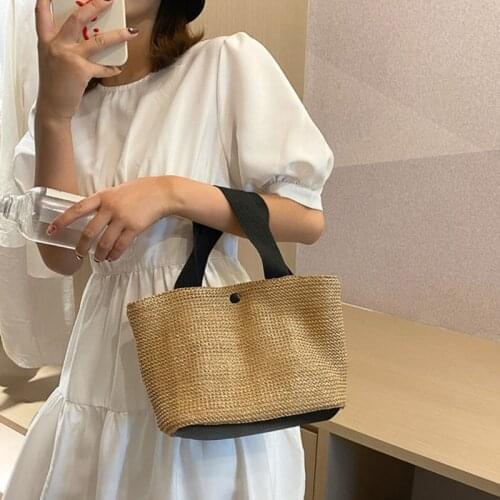 Womens Straw Handbags Large Summer Beach Tote Woven Square Handle Purse Shoulder Bag Vocation Handbag