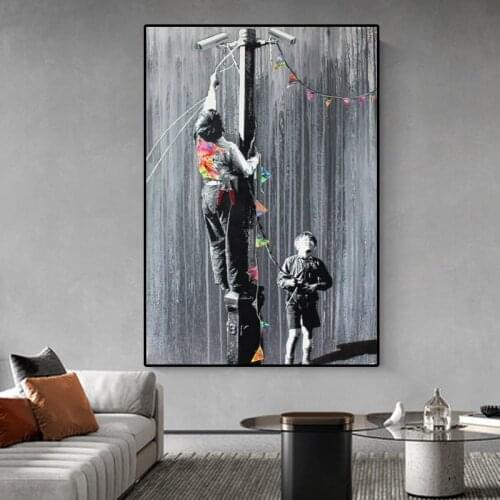 Street Childrens Graffiti Canvas Painting Retro Black White Art Posters and Prints Wall Pictures for Living Room Home Decor