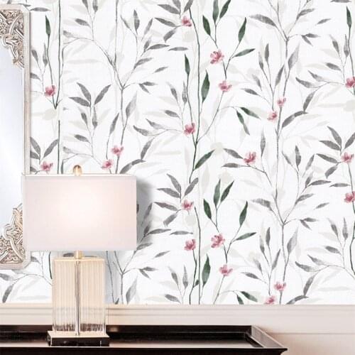 Green / Gray Floral Flower Self Adhesive Wallpaper Vinyl Murals hand-paintedWall Papers Design for Walls Bedroom Home Decor