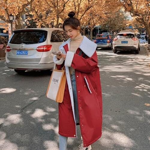 Lambs wool cotton - padded jacket coat female in the new winter loose long winter jacket upset tooling cotton - padded thanks