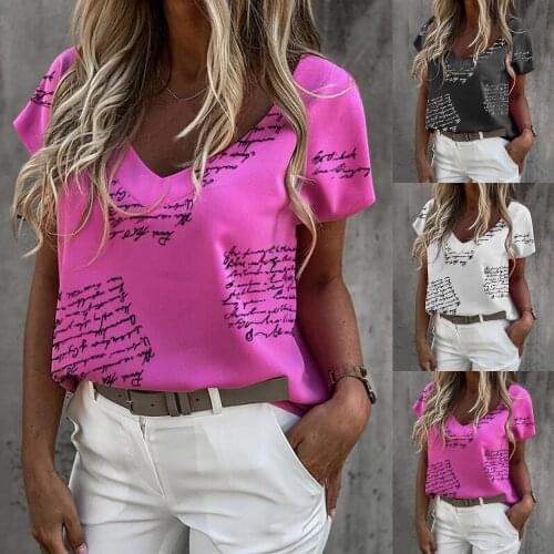 Womens Blouse Summer Sexy V-neck Collar Aesthetic Printed Fashion Short Sleeve Fold Harajuku Casual Soft Blouse Femme Blouse