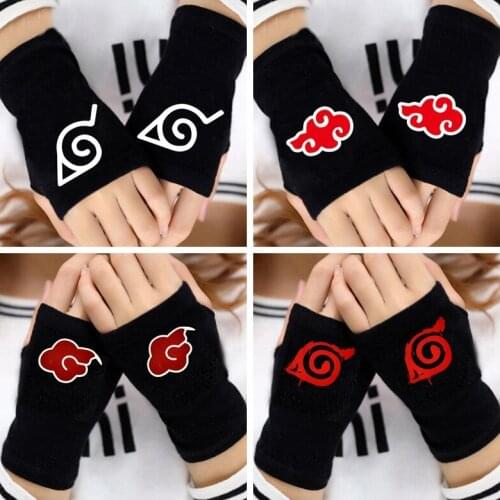 Japanese Hot Anime Cosplay Half Finger Gloves Red Cloud Attack On Titan Tokyo Ghoul Cosplay Cotton Fingerless Warm Gloves