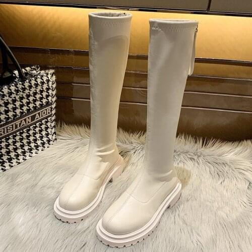 Women Thigh High Boots Women Casual Plush Knee Boots Brand Designer Zip Ladies Leather Long Boots White Mujer Shoes 2021