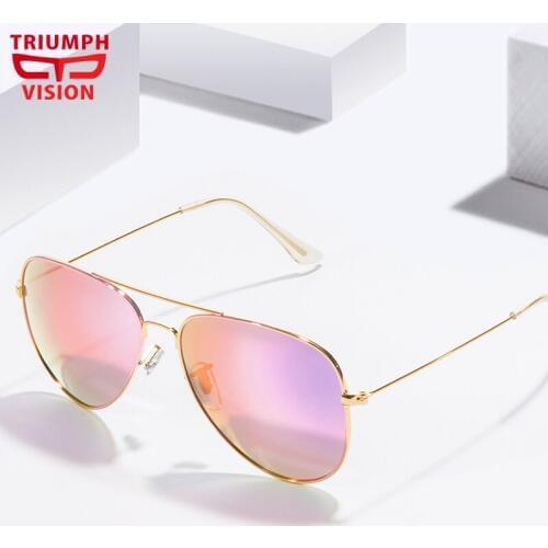 TRIUMPH VISION Oculos de sol Feminino Blue Sunglasses Women Driving Pilot Mirror Lens Copper Frame Sun Glasses Female Shades