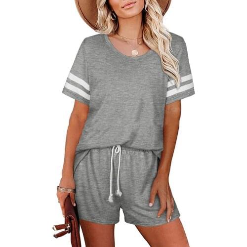 Womens Tracksuits 2 Pieces Pajama Sets Short Sleeve Sleepwear Striped Sweatshirt Casual T-shirt Home Suit Breathable Nightgown