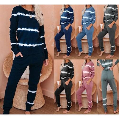 Gradient Fashion Women Sets Long Sleeve Shirt Tops Pants Two Piece Set Tie Dye Lounge Wear Outfits Suit