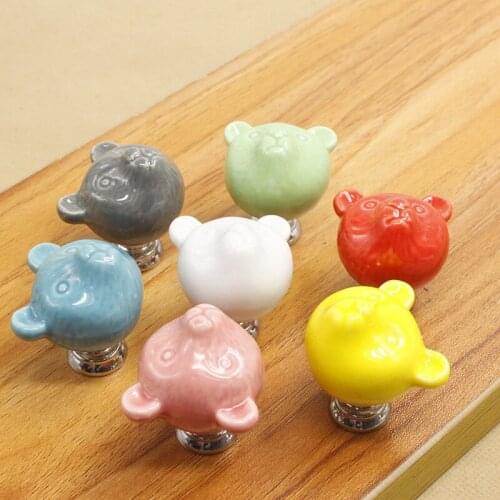 1pcs Direct Selling Furniture Handles Cute Animal Bear Design Ceramic Drawer Cabinet Cupboard Door Pull Handle Wardrobe Knob