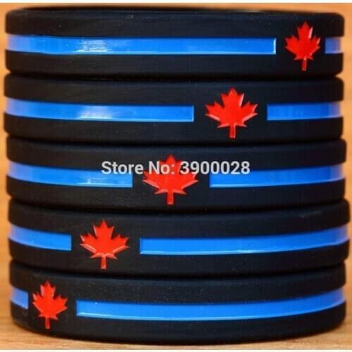 100pcs Maple Leaf with Thin Blue Line silicone wristband bracelet free shipping by ePacket
