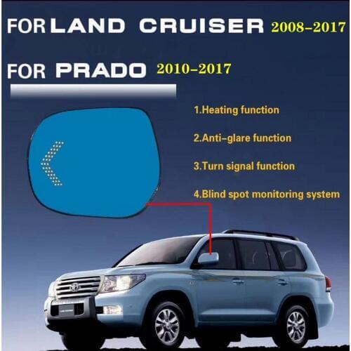 2pcs Power Heated w/Turn Signal Anti-Dizziness Side View Mirror Blue Glasses For 2015 Toyota Prado/2016 Toyota Land Cruiser