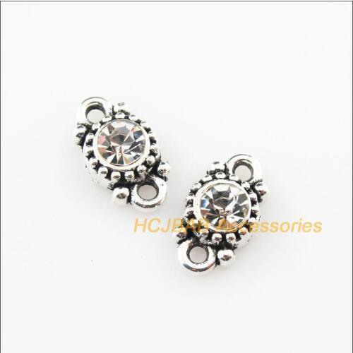 25Pcs Tibetan Silver Color Clear Crystal Round Charms Connectors Pendants 6.5x11.5mm