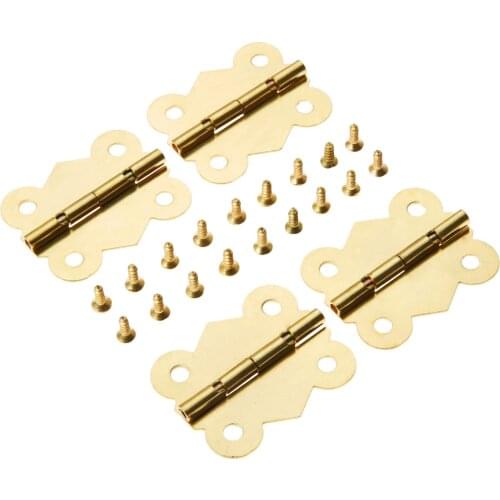 4sets Butterfly Hinges +16 screws Gold 4 Holes 33*40mm Door Furniture Cabinet Drawer Jewelry Box Wood Wine Case Decor Hardware