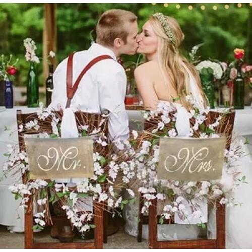 APRICOT 2pcs/set Mr & Mrs linen Flag 20*30cm Natural Jute Rolls Burlap Chair Accessory for vintage rustic wedding decoration